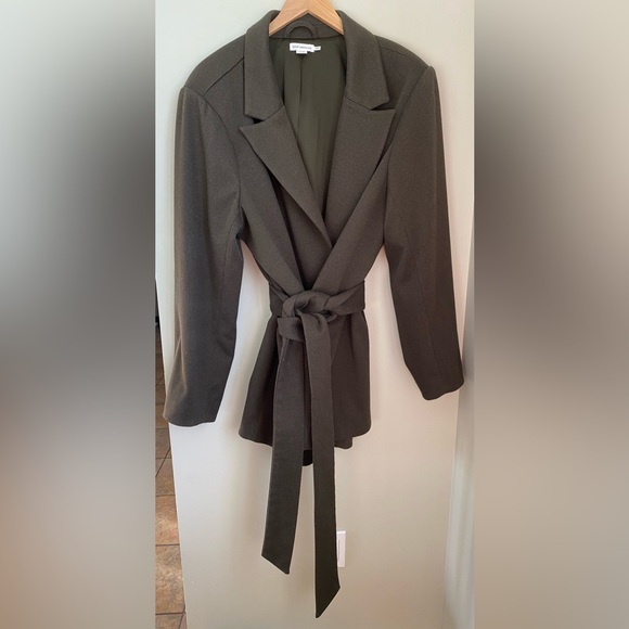 Good American Twill Tie Waist Belted Blazer Dark Green Size 4XL Academia Preppy - Picture 2 of 14